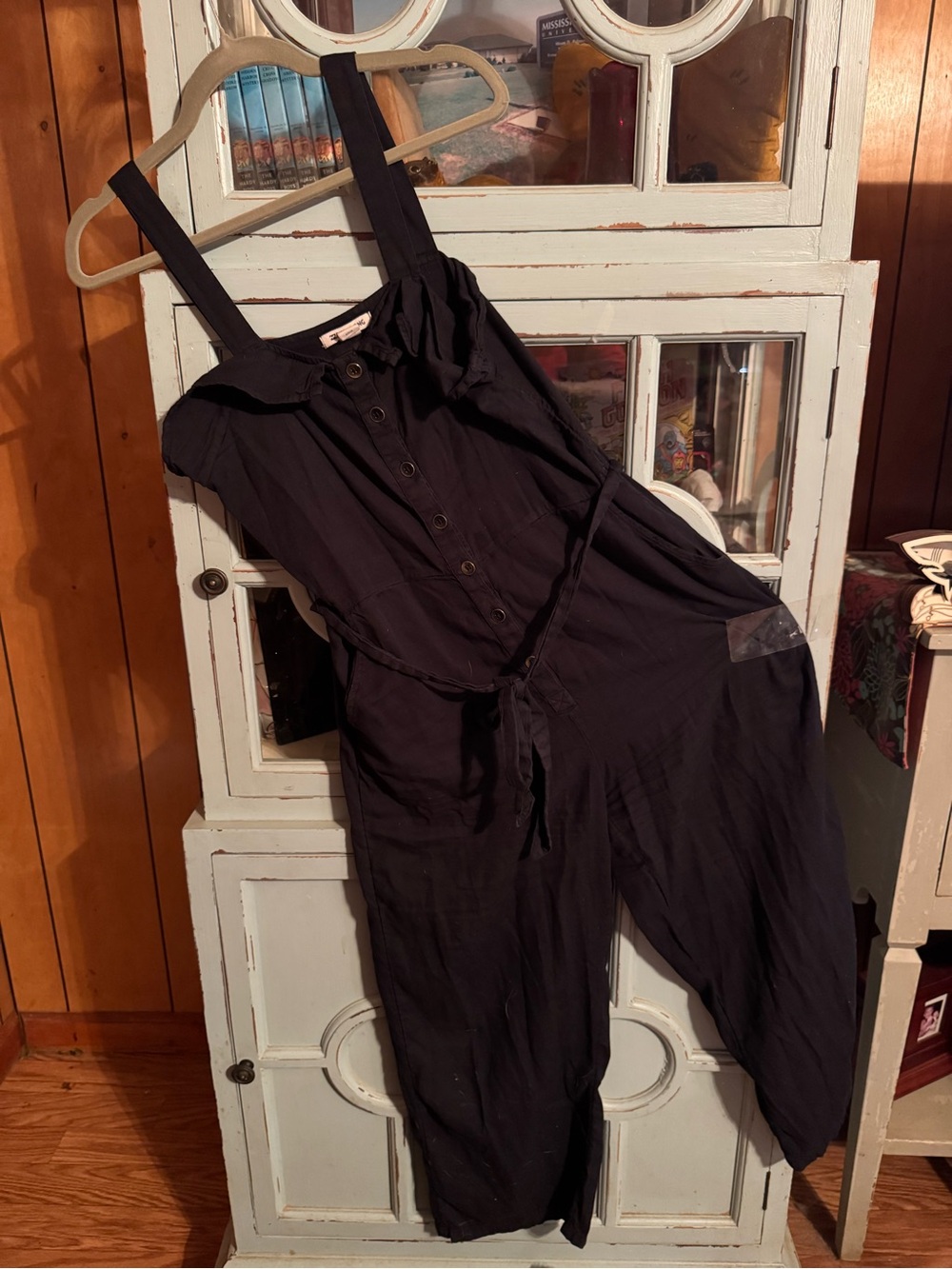 Billabong Black Button-Front Strap Jumpsuit Size Medium B5